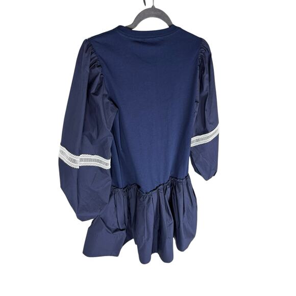 Tanya Taylor Kirstie Mini Dress Puff Sleeve Drop Waist Boho Chic Preppy Blue XS - Picture 10 of 11